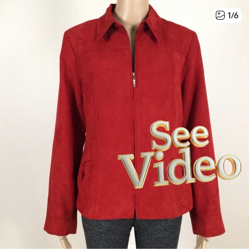 👛 (ANY 2/$25) DENVER HAYES Tailored, Lined Polyester Red Zipper Jacket